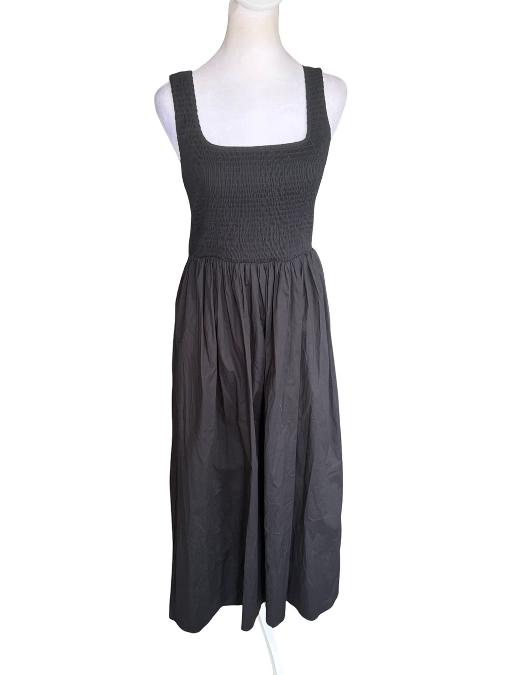 WAYF Smocked Fit & Flare Black Square Neck Midi Sundress Size Small - Picture 3 of 15